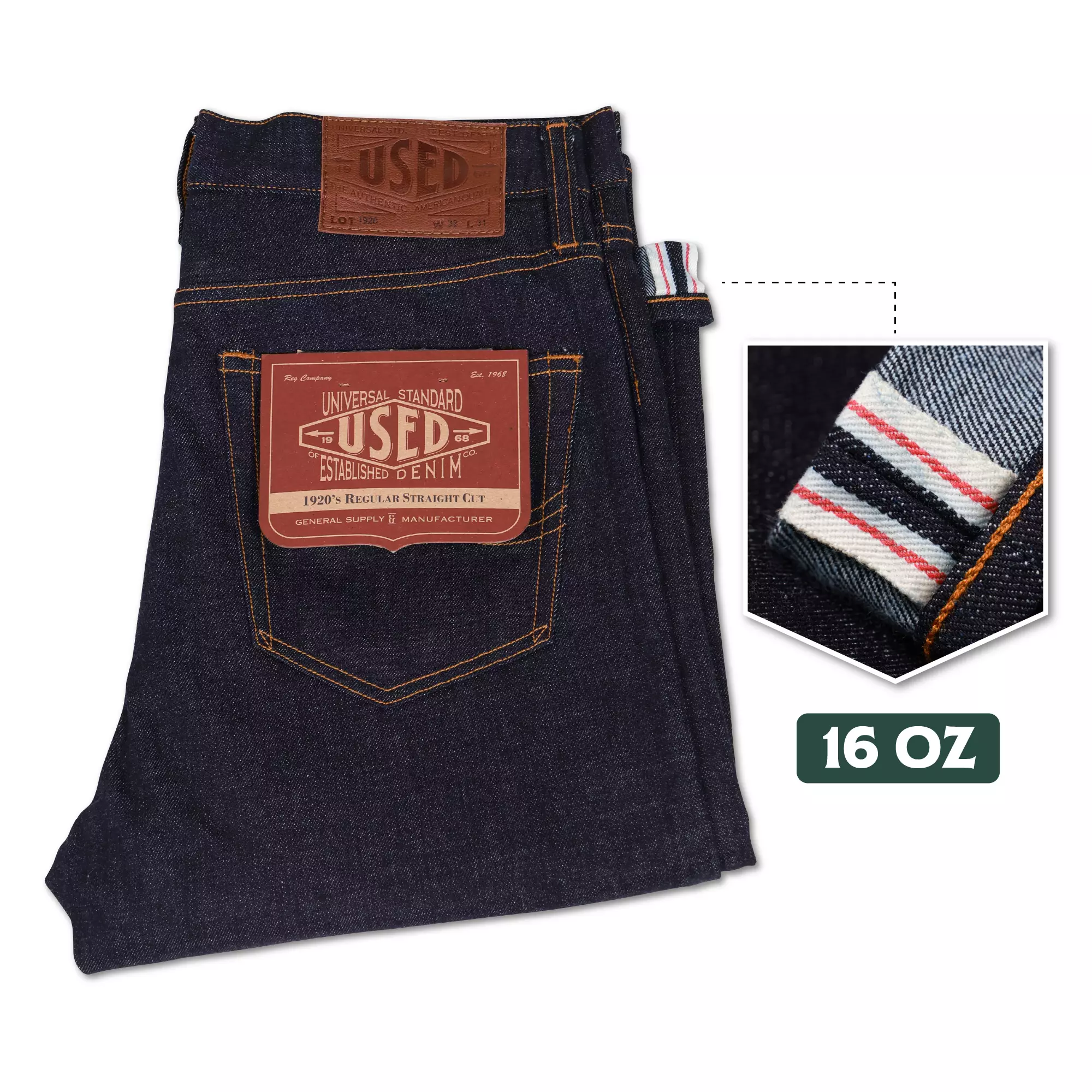 Used 1968 - Celana Panjang Pria Denim Regular Straight Cut Red Blue Selvedge 16oz