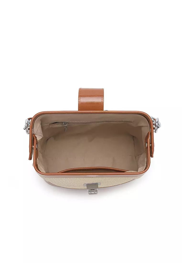 Women's Top Handle Bag / Sling Bag / Crossbody Bag / Shoulder Bag - Light Yellow / Brown