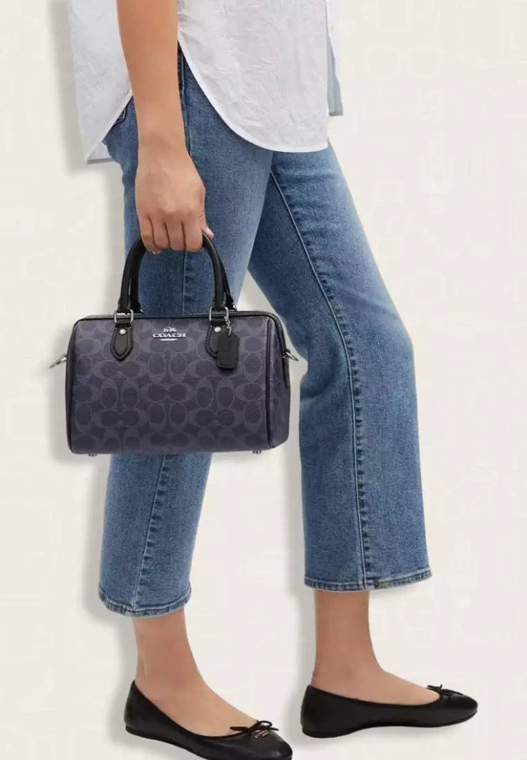 Coach Rowan Satchel In Signature Canvas Denim Midnight Navy