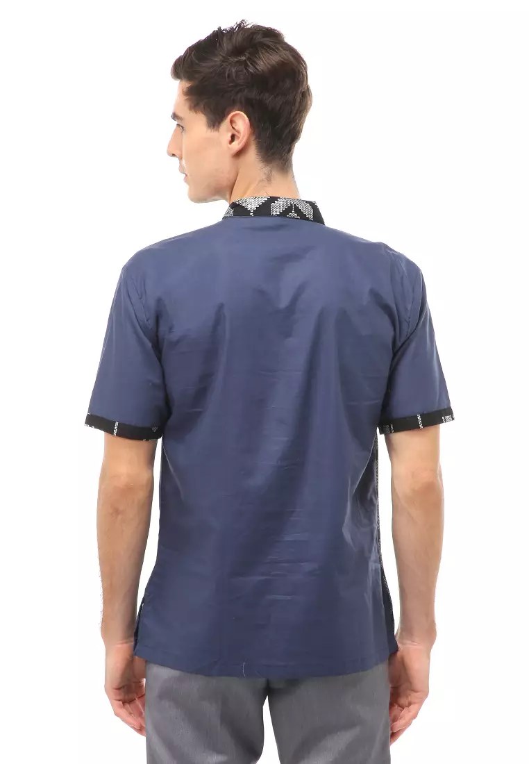Dwan Atasan Formal Pria Kemeja Koko Batik Lengan Pendek Material Cotton ORIGINAL - Navy
