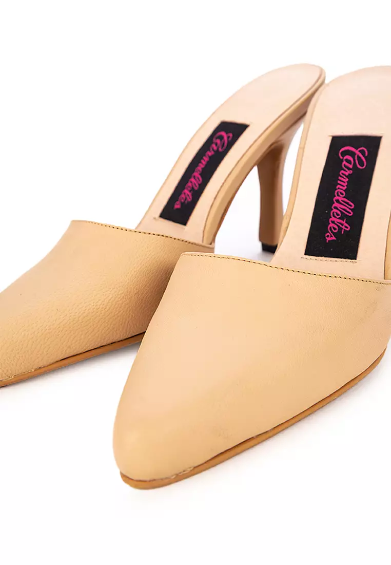 Pointed Toe Leather Mule Heels