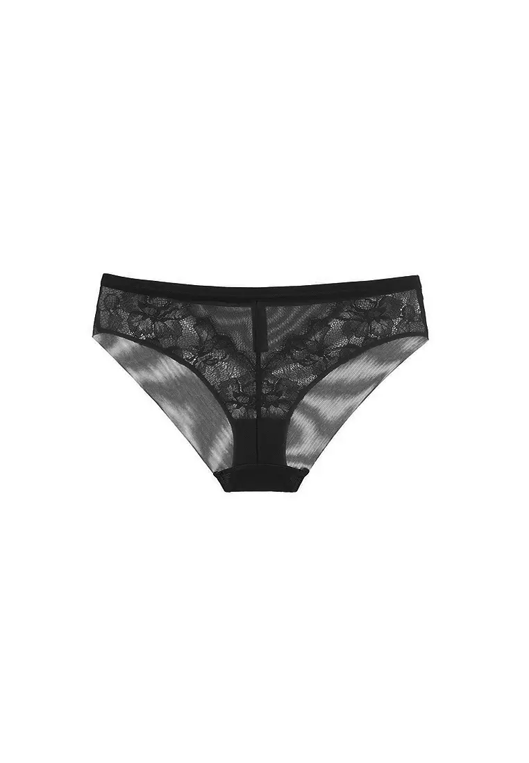 YIWEI Women Lace Panties Lingerie Soft Silk Satin Underwear Knickers Briefs  Seamless Black
