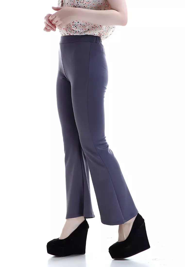 Zahlee Celana Cutbray Wanita Long Pants Woman Highwaist Kasual Bawahan - Grey
