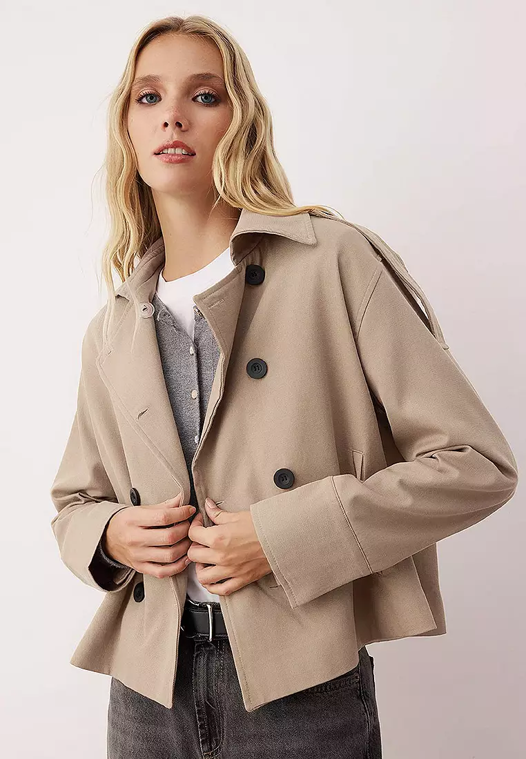 Double-Breasted Oversize Short Trench Coat