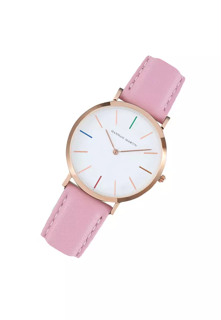 Hue Pink 36 Women Leather Wrist Watch & Bangle Set
