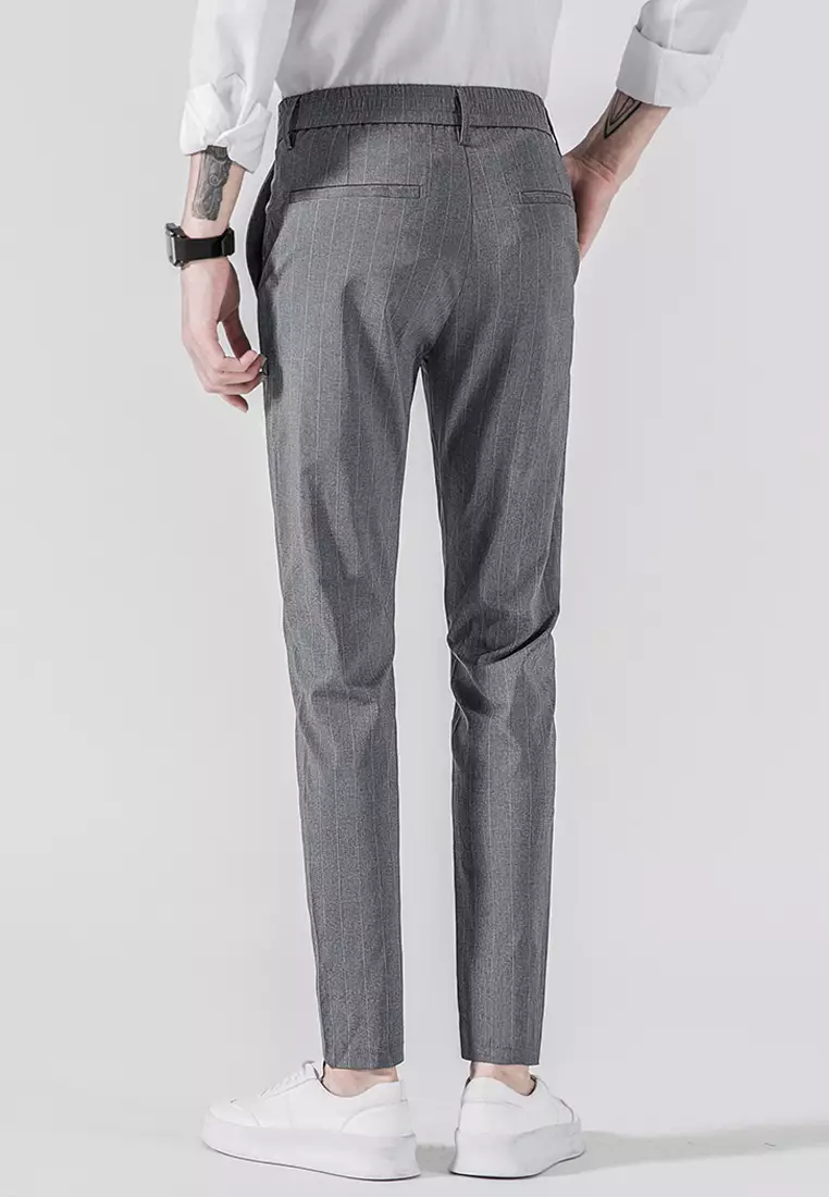 Mens grey trousers best sale with white stripe
