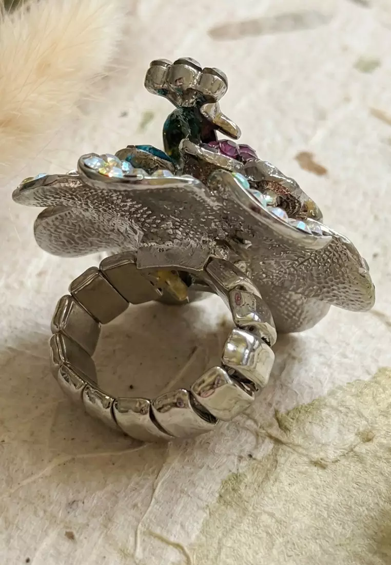 Aksesoris Cincin Wanita Diamante Embellish Floral  Ring Multicolour