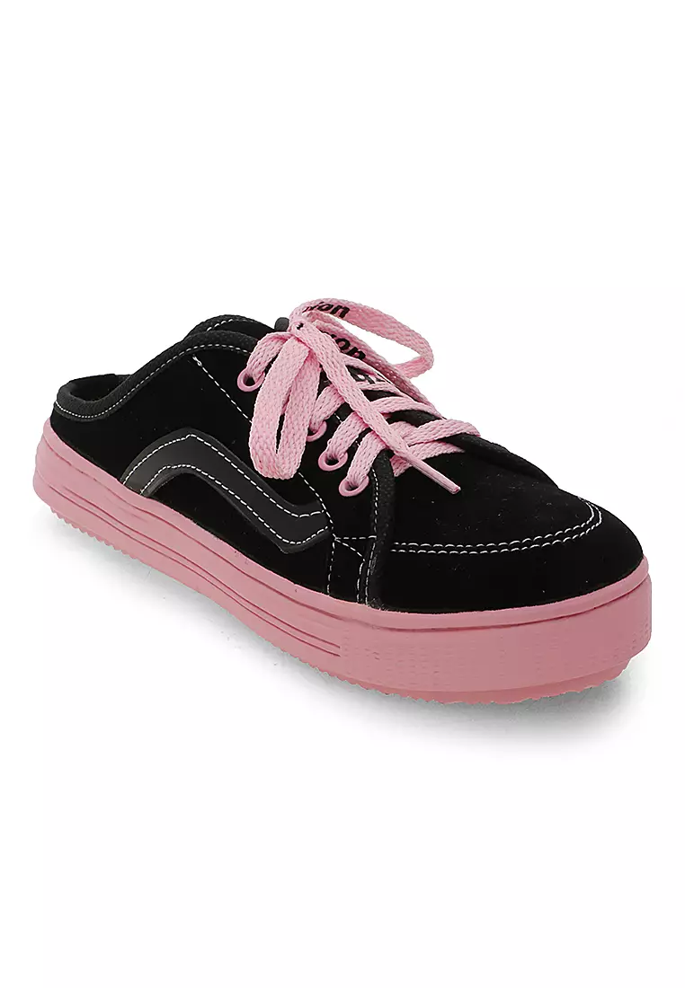 Sepatu Sneakers Casual Tali Ikat Material Canvas Comfortable - Black