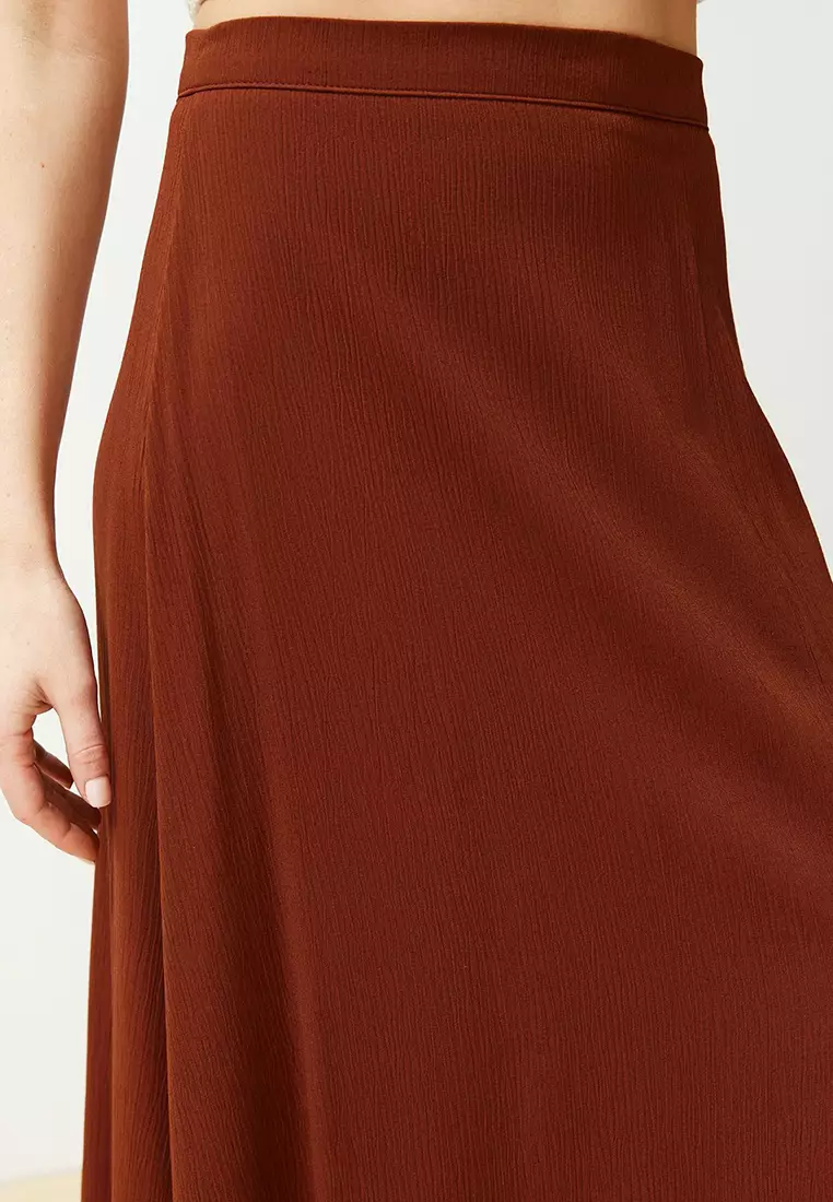 Textured Fabric Midi Skirt with Slit Detail