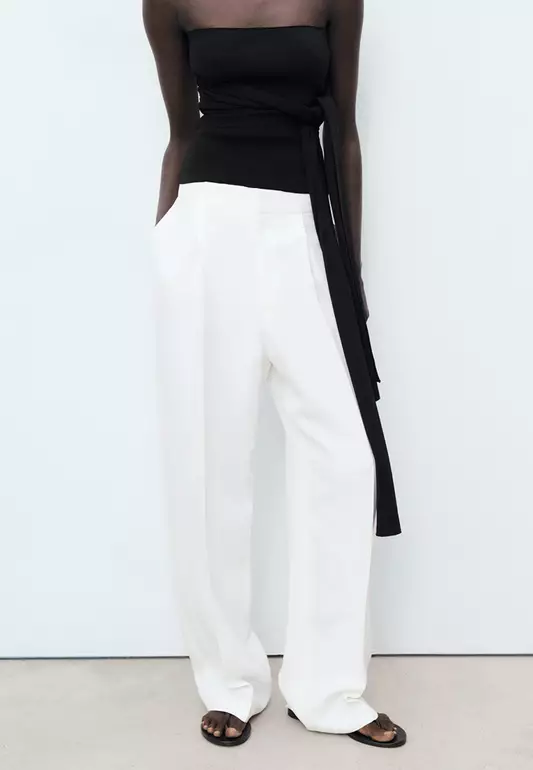 Linen-Blend Pleated Trousers