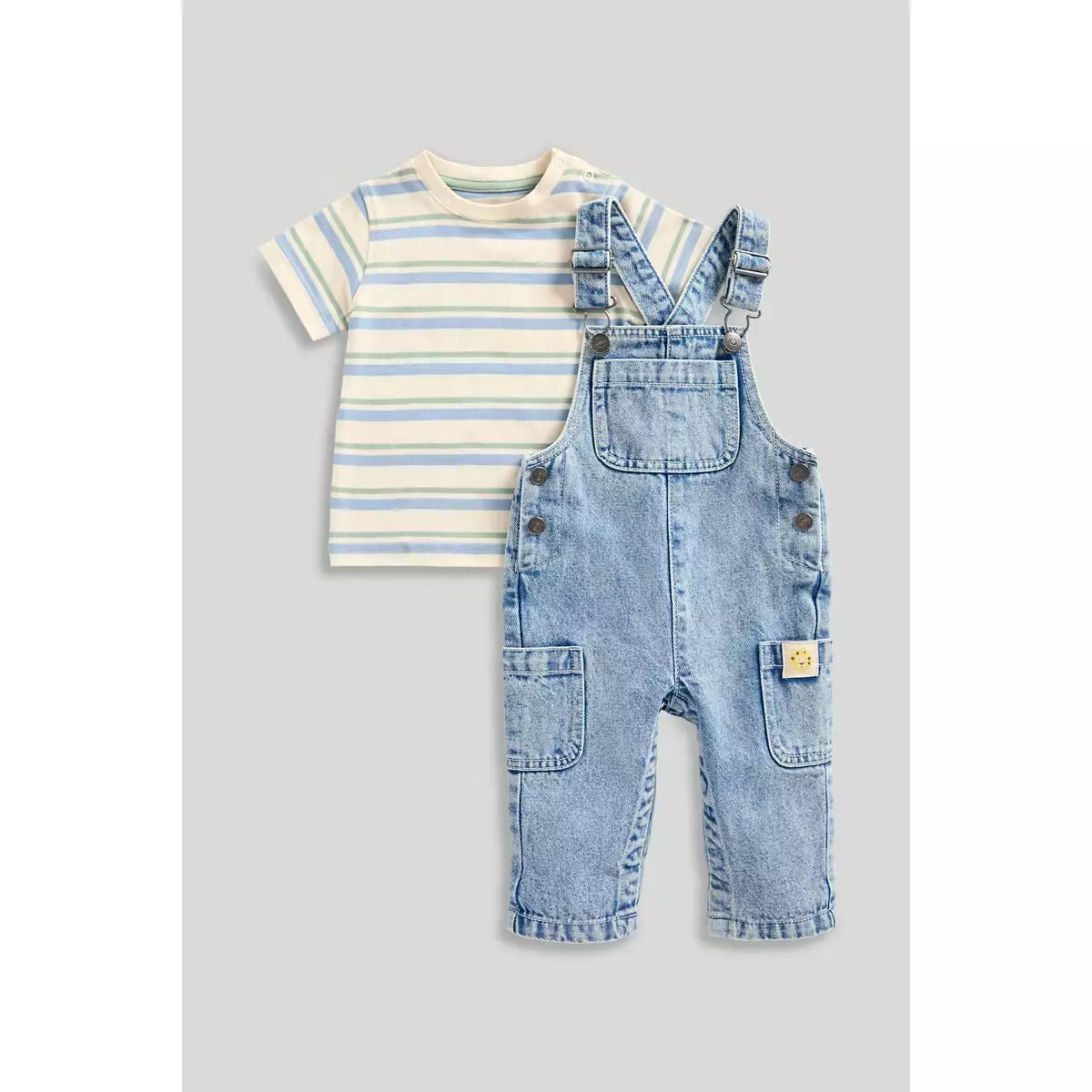 Mothercare Denim Dungarees and T-Shirt Set - Set Baju Bayi Laki-laki (Biru)