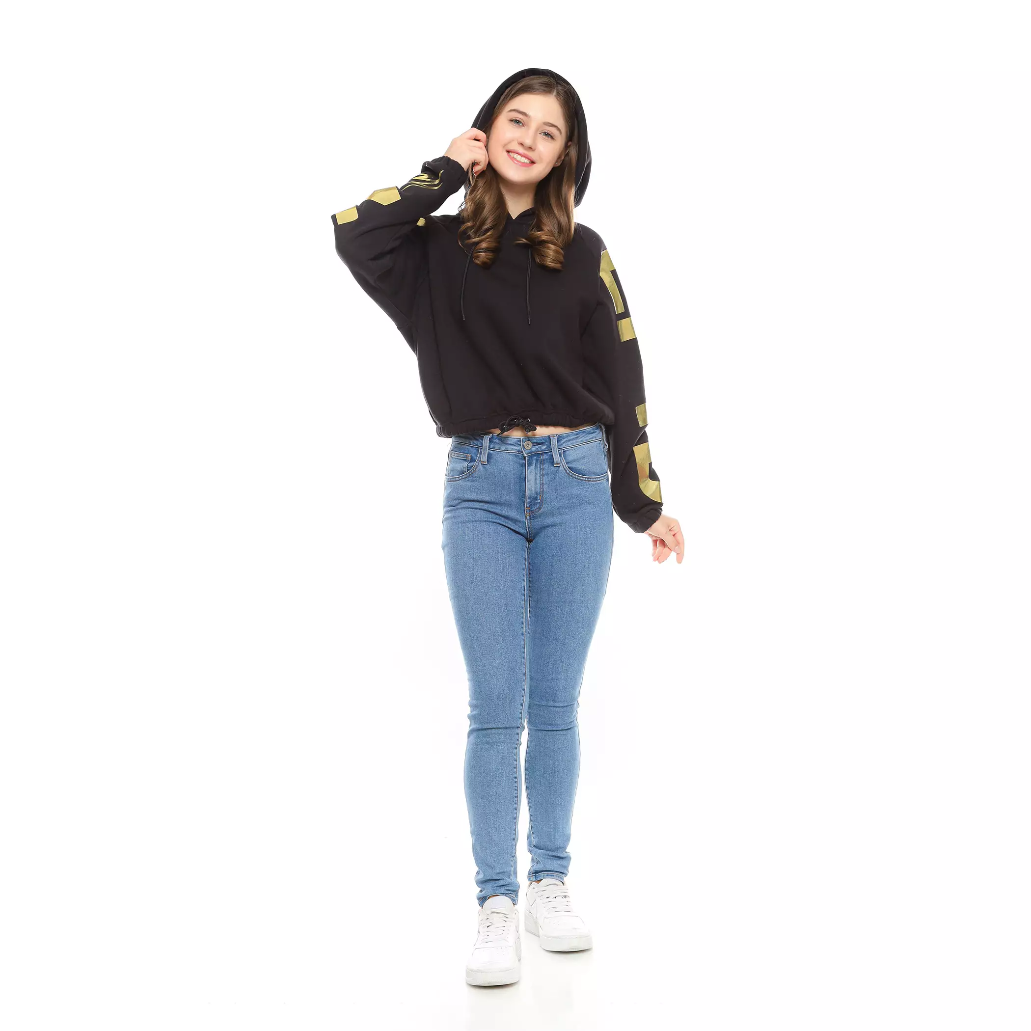 Enough For Today - Hoodie Sweater Crop Oversize Reglan Wanita Hitam Gold Millennium
