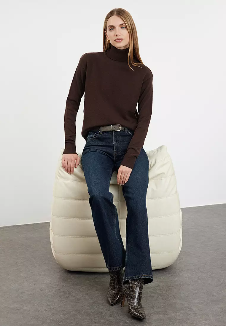 Dark Brown Wool Turtleneck Knitwear Sweater Twoaw25Kz00026