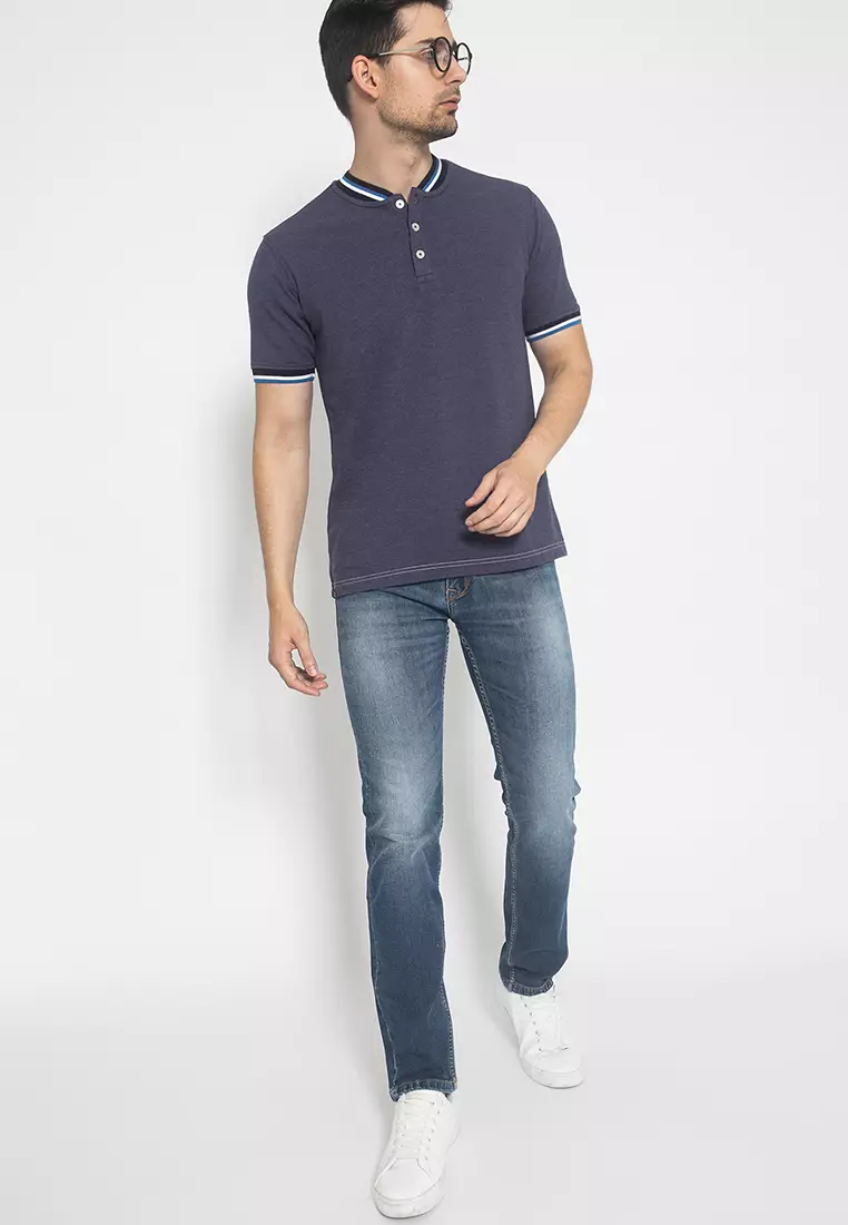 Johnwin - Kaos Casual - Kaos Lengan Pendek - Kerah Shanghai - Ungu - APS.621.M373.01.C-S/S