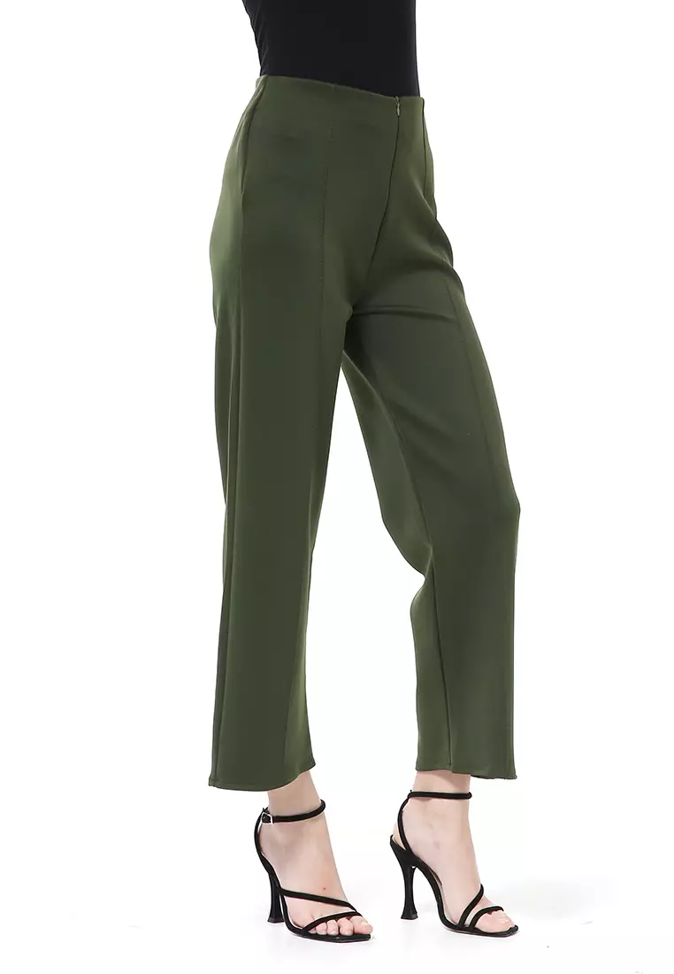 Stella Celana Kerja Wanita Long Pants Kulot Simple Design Material Scuba ORIGINAL - Army Green