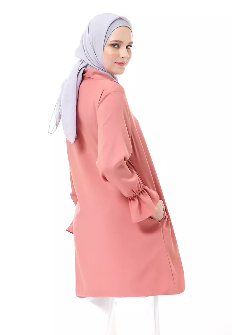 Aleina Blouse Muslimah Atasan Wanita Long Sleeve Premium High Quality - Salmon