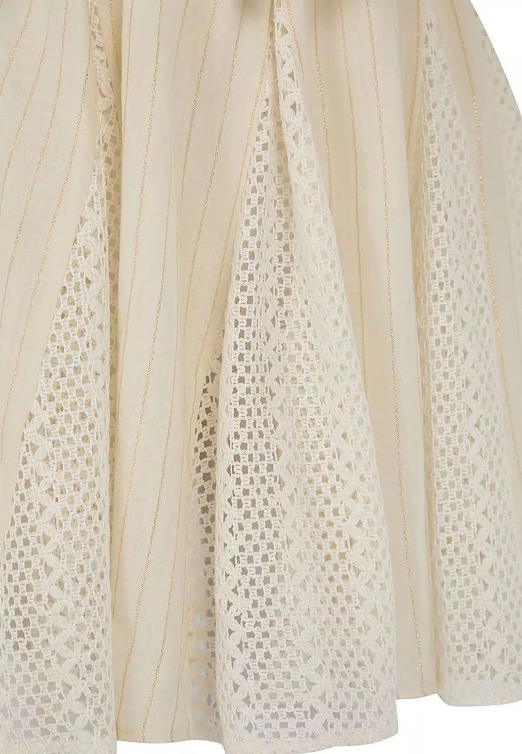 Beige Glittery Muslin Woven Mini Beach Dress Tbess25El00128