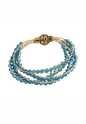 SHANTAL JEWELRY brown and blue and gold Light Blue Plait Beads 4-layers Bracelet With Metal Magnet Clasp SH814AC52OJVSG_1
