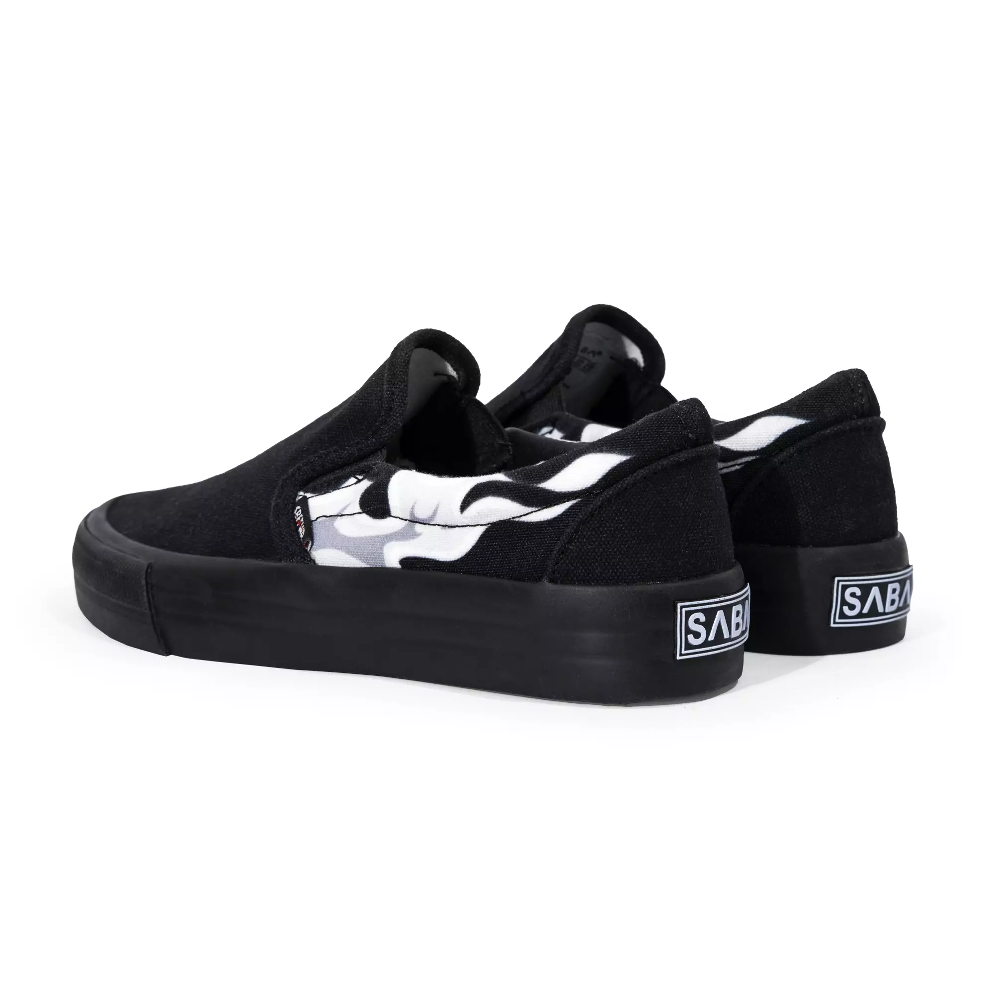 SABA Slip On White Flame All Black - Sepatu Sneakers Casual Pria Wanita