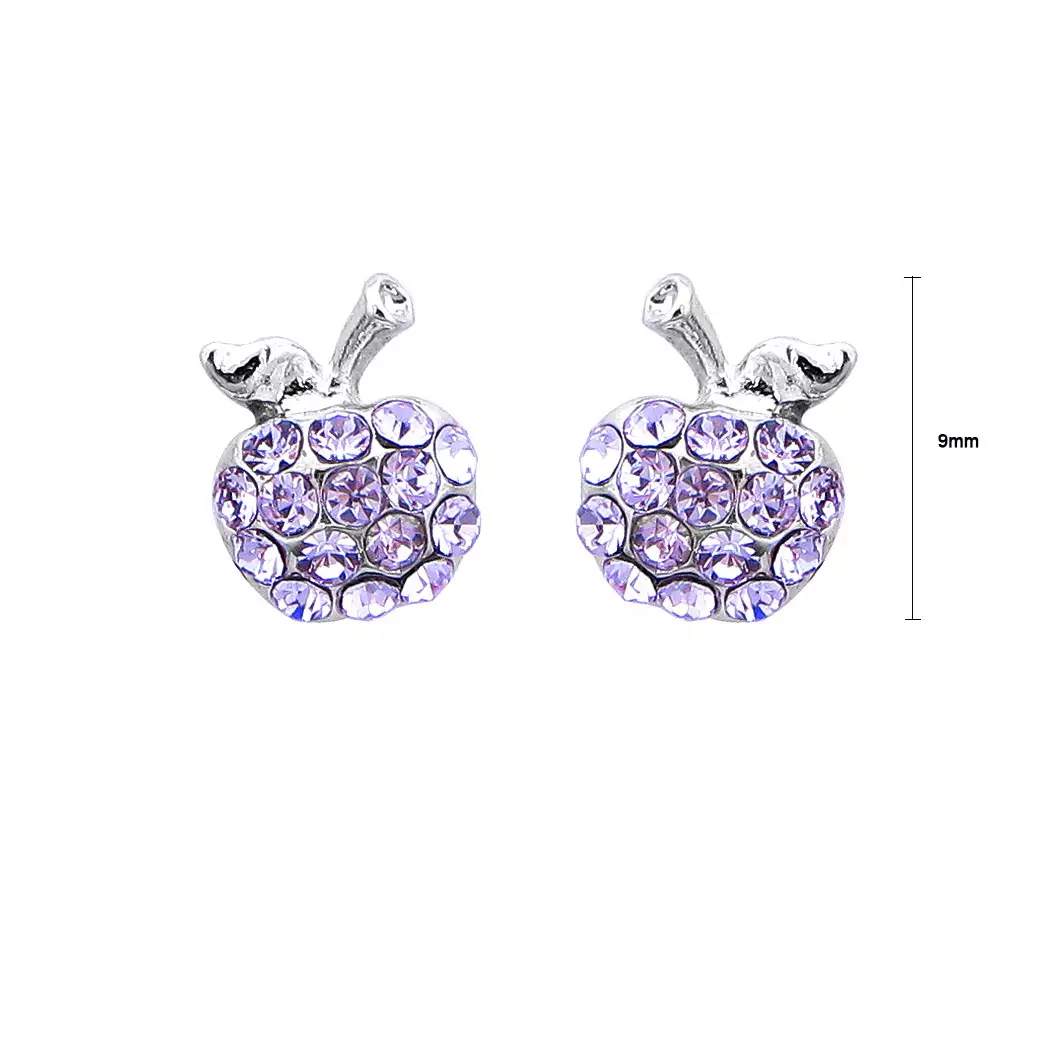 Glistening Apple Earrings with Purple Austrian Element Crystals