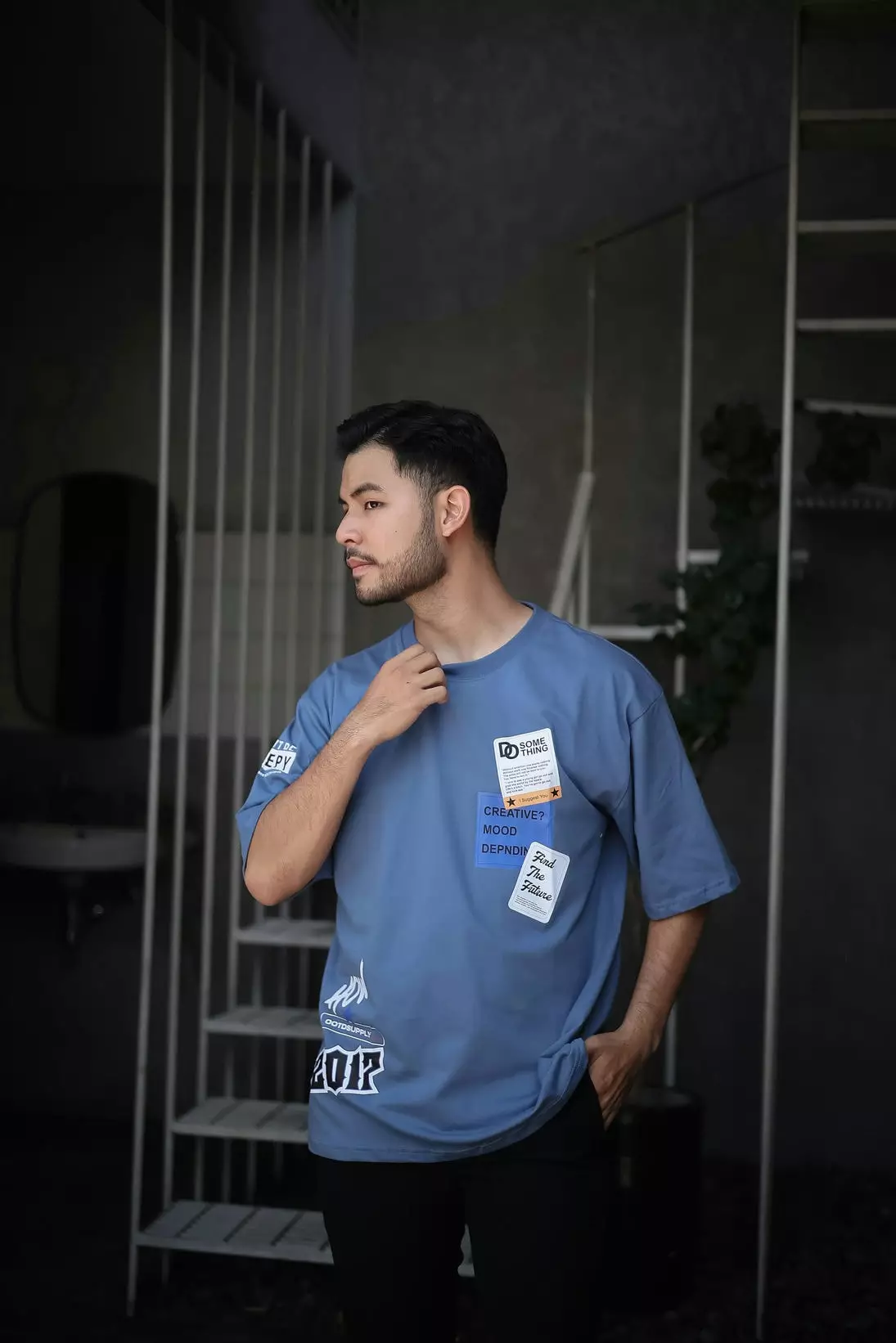 OOTDSUPPLY Oversized Tshirt Future Steel Blue & Black