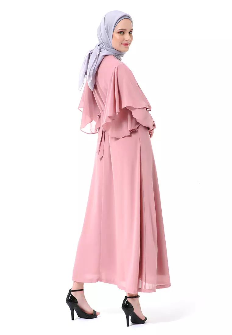 Hilda Dress Panjang Muslimah Wanita Long Sleeve High Quality Premium - Pink