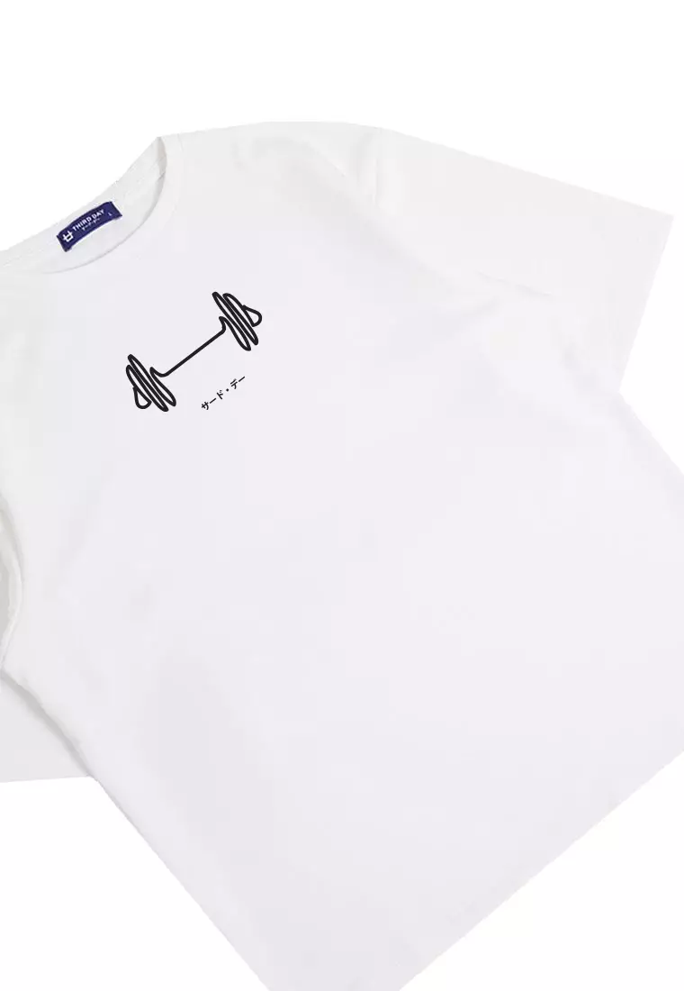 MTU52 Kaos Oversize Bahan Tebal Scuba "barbell sketch" putih