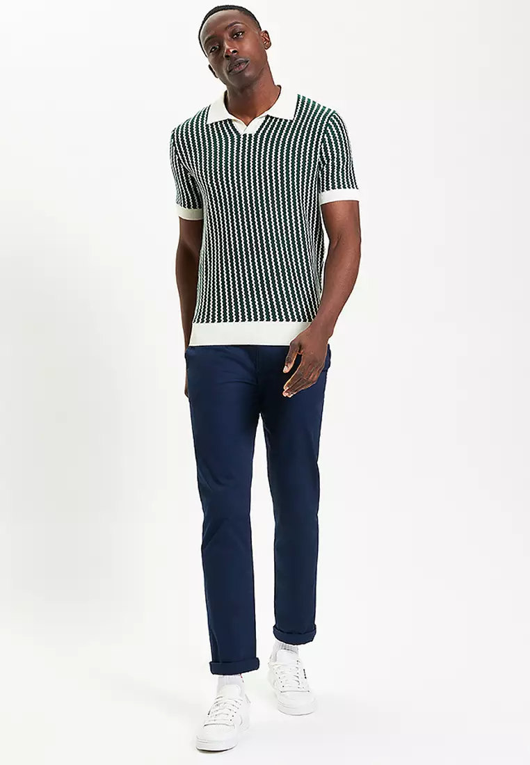 Vertical Wave Knitted Polo Shirt