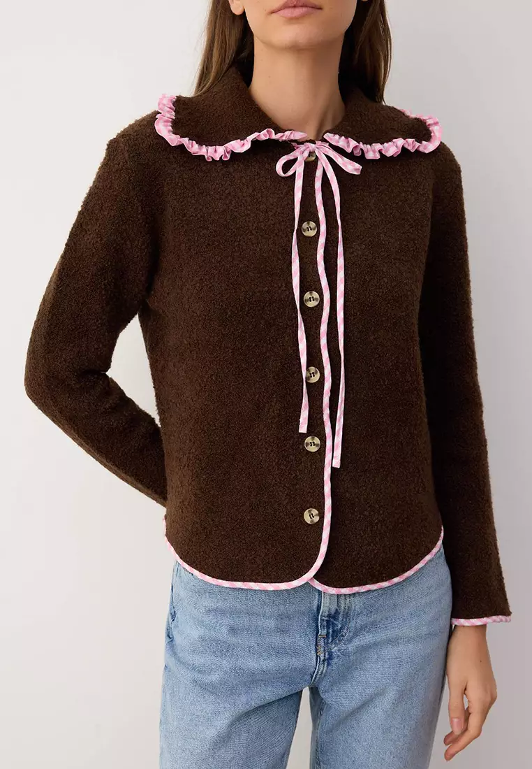 Contrast Ruffle Collar Cardigan