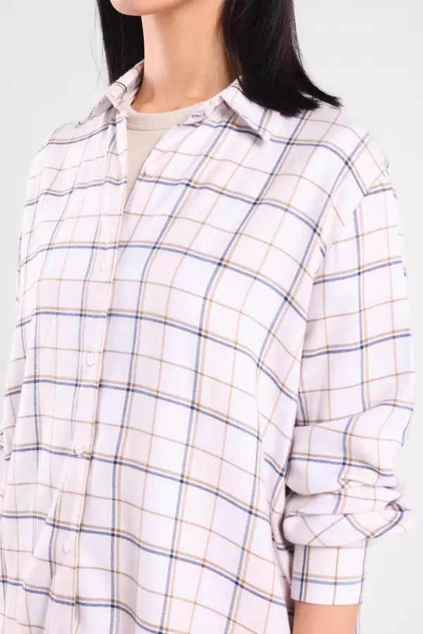 MINIMAL - Anelle - Kemeja Flanel Wanita Motif Kotak - White Colour White