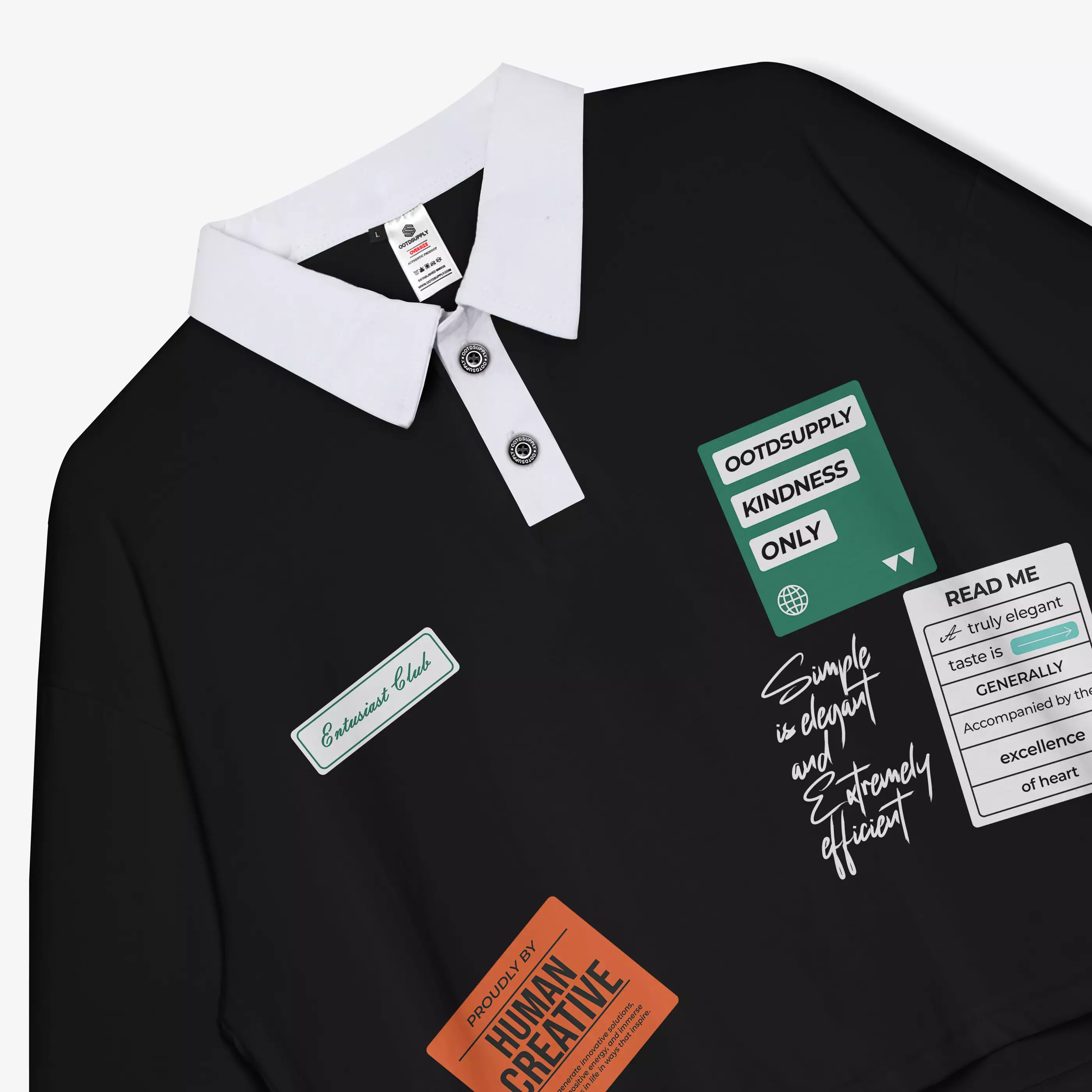 OOTDSUPPLY Oversize Polo Crop Shirt Read Me Dark Army & Black l Polo Crop Pria dan Wanita OVZ-CPS001