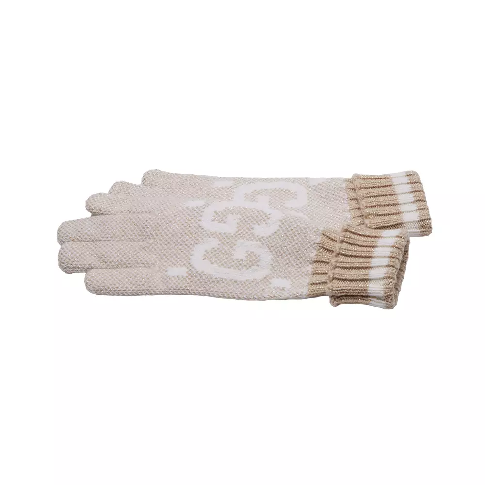 [4.4PRIL KEJUTAN HARGA] GG Cashmere Lamé Gloves Jacquard Camel/White