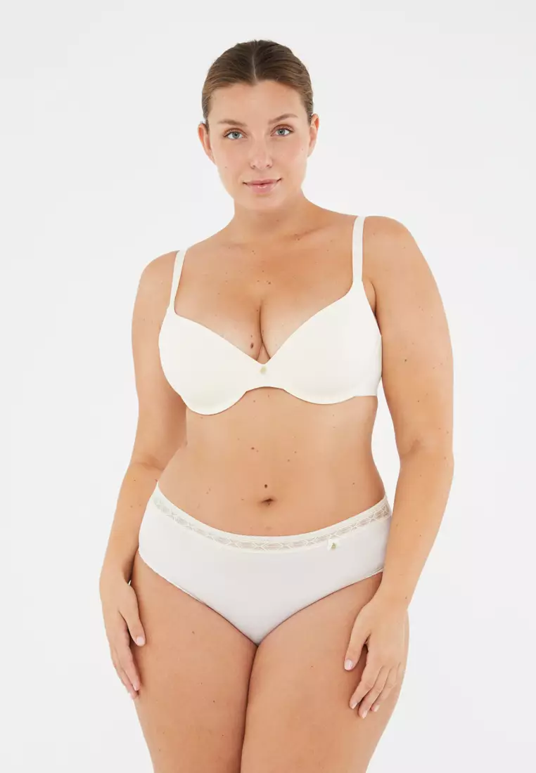 Ecru Basic T-shirt Bra, Full-Cup, Underwire, Underwear for Women