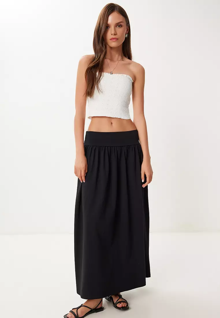 Women's Black Long Summer Flexible Knitted Skirt Cr00519