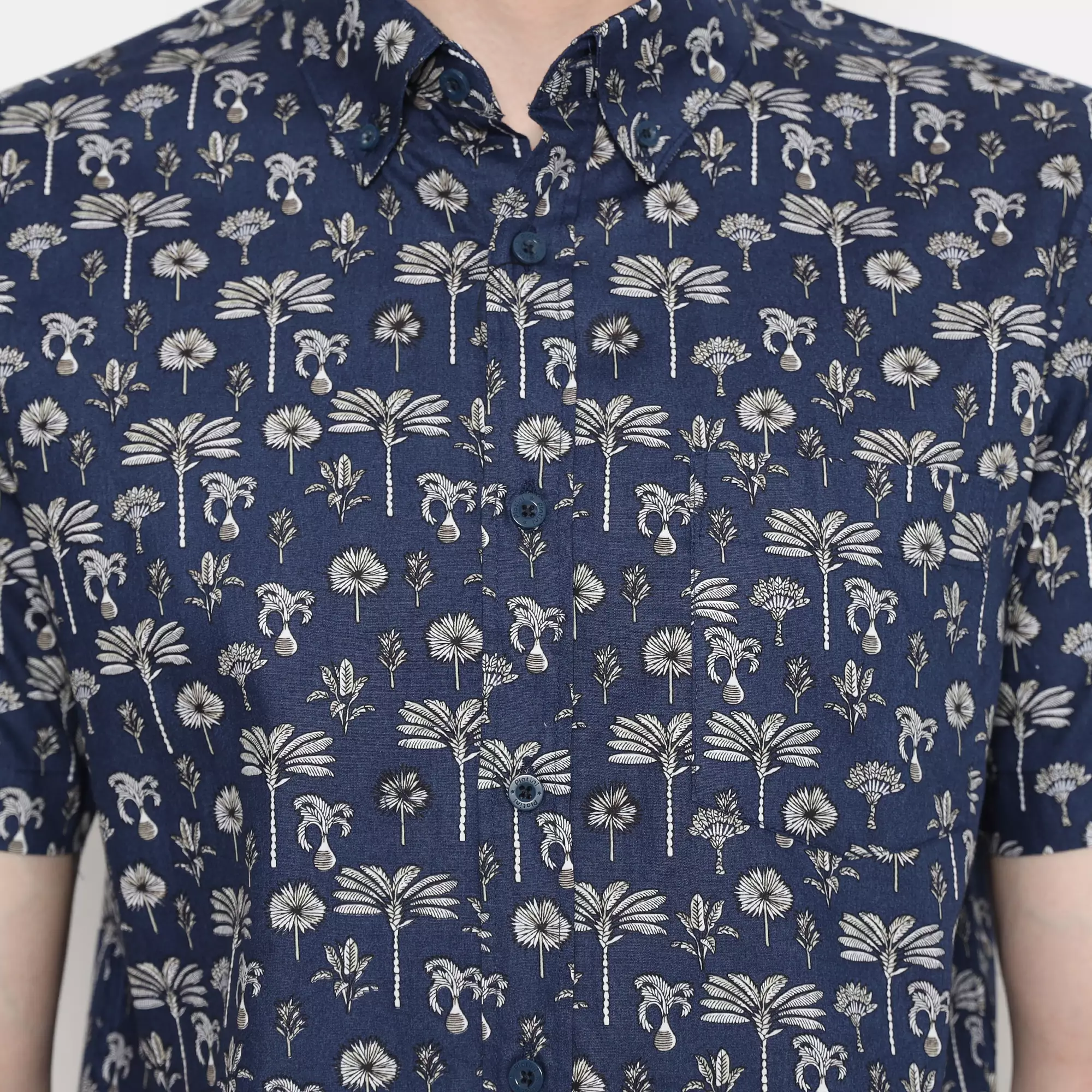 Platini Kemeja Motif Pria Lengan Pendek Katun Navy 132187
