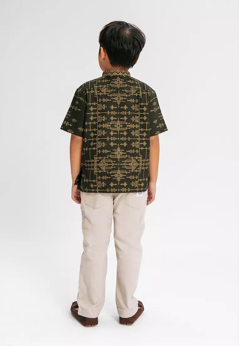 MANZONE - Atheer SS Junior - Kemeja Koko Shanghai Anak Lengan Pendek - Green Dark - Manzone & Minimal Warna Green_Dark