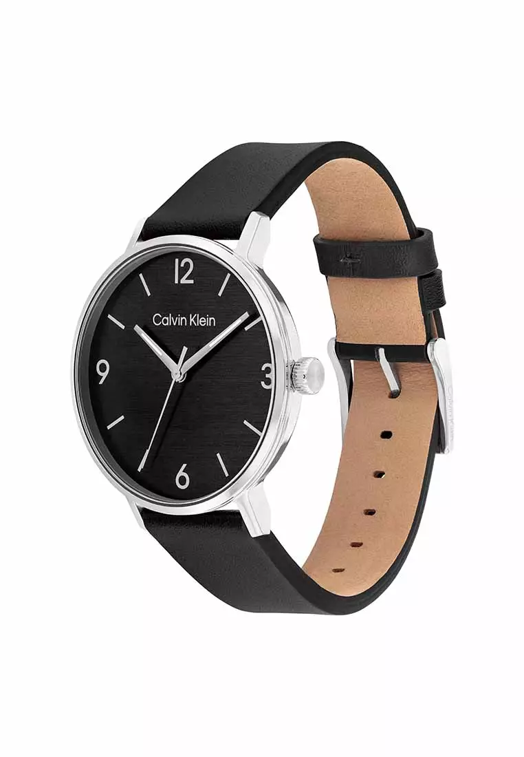 Modern Men's Watch Black Leather Strap - Black Dial 25200437