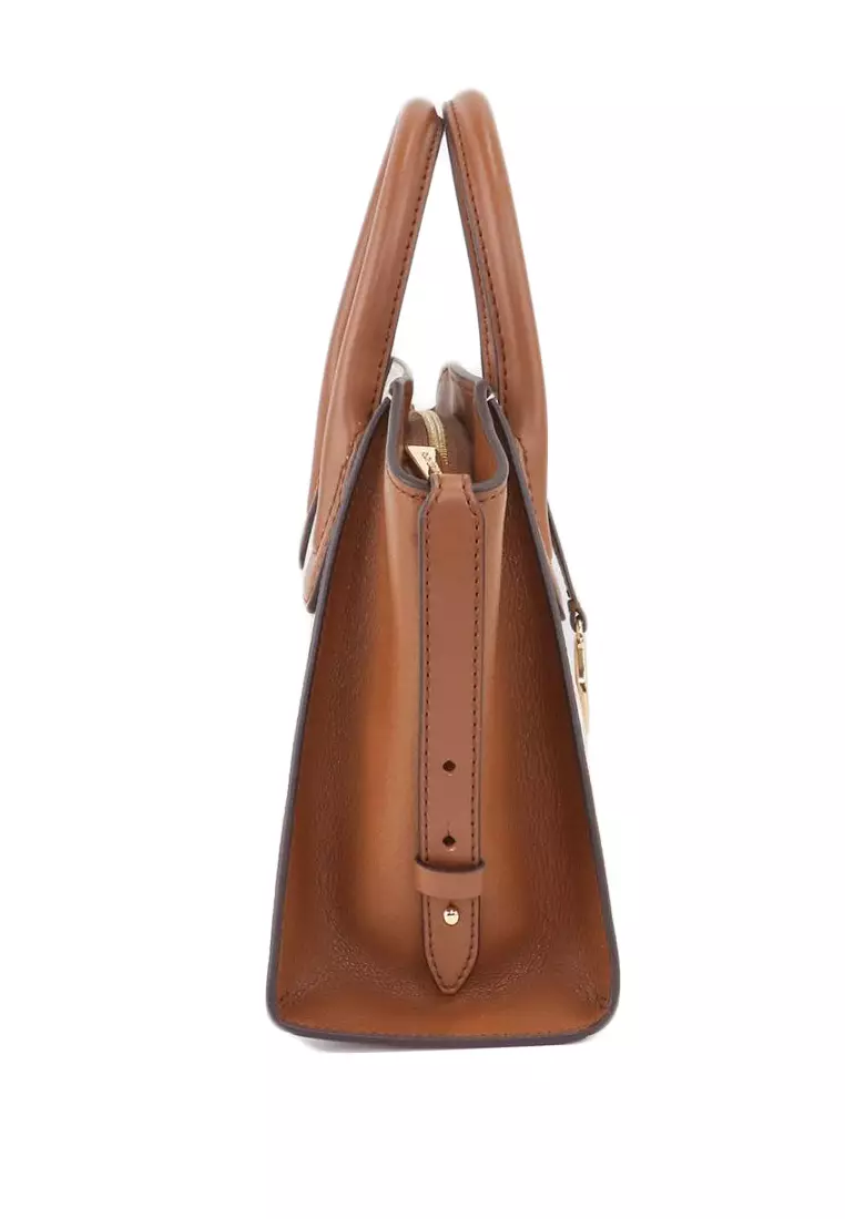 Avril Small Signature Top Zip Satchel - Vanilla/Brown