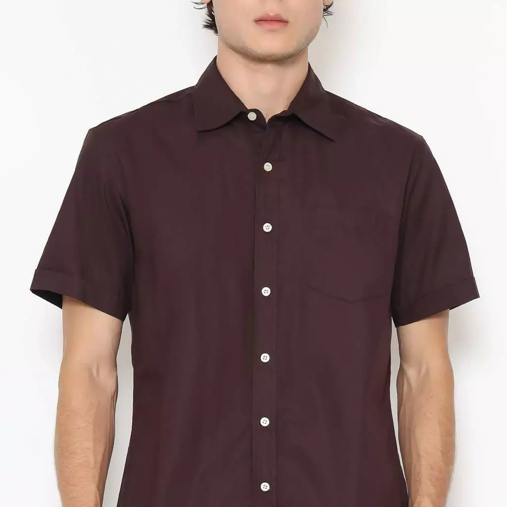 Hammer Men Solid Shirt I Kemeja Polos Pria Reguler Lengan Pendek Coklat K1SO036C1