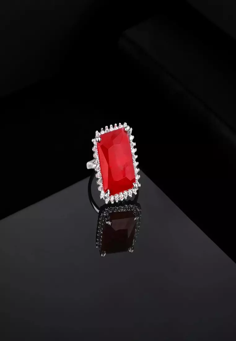 Estele Rhodium Plated CZ Adjustable Sparkling Ring For Women