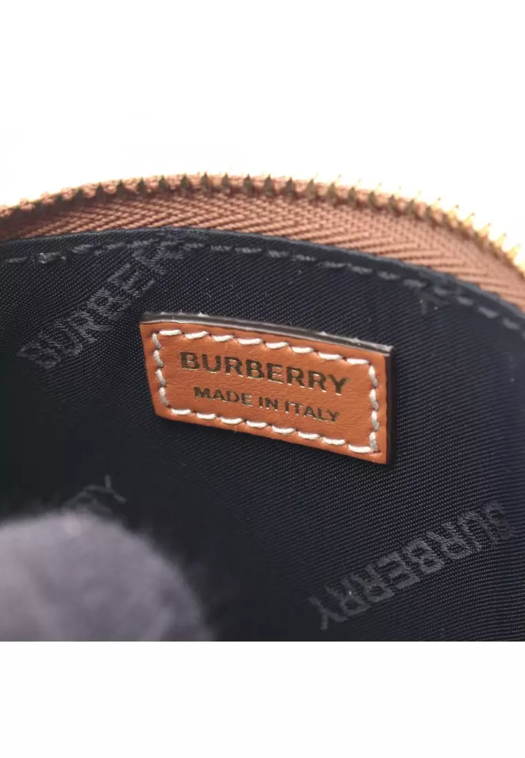 Pre-Loved Burberry card case coin purse check PVC leather beige Brown multicolor