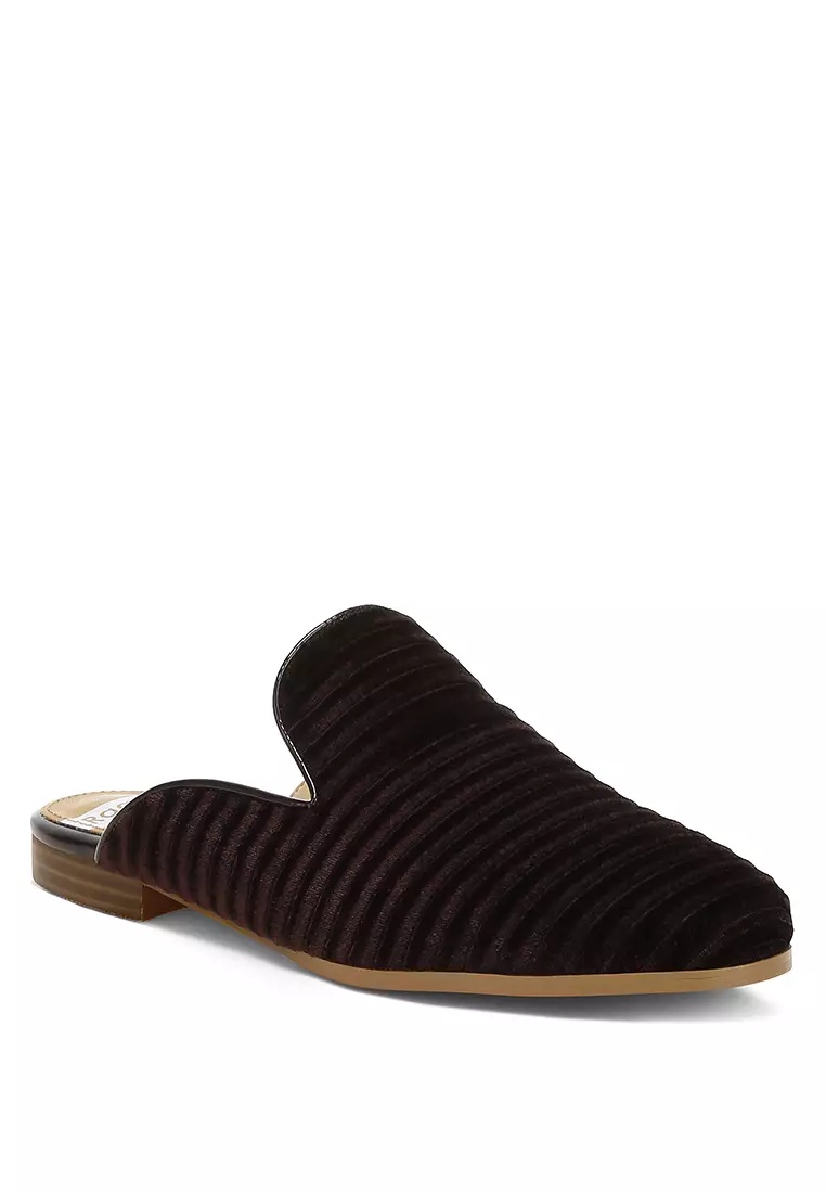 Velvet Textured Slip On Mules in Brown