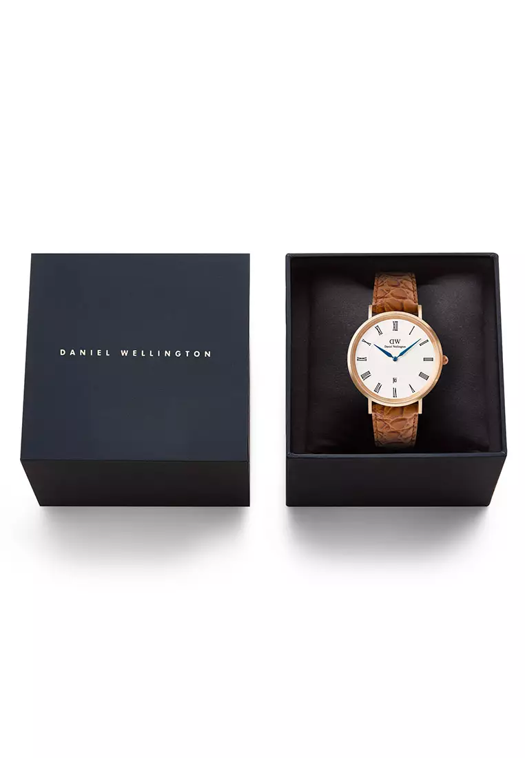 Classic 40mm Roman Numerals Date Light Brown Croc Belly Rose Gold - Men Watch stainless steel Leather strap watch DW Official Authentic Original