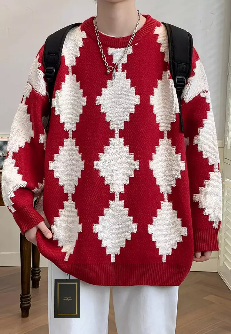 Red waffle hotsell knit sweater