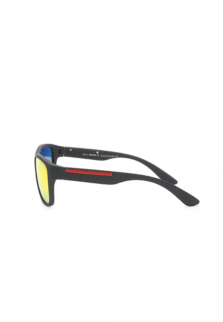 Unisex Casual Polarized Rectangular Sunglasses (Kacamata Hitam) - Hitam / Merah