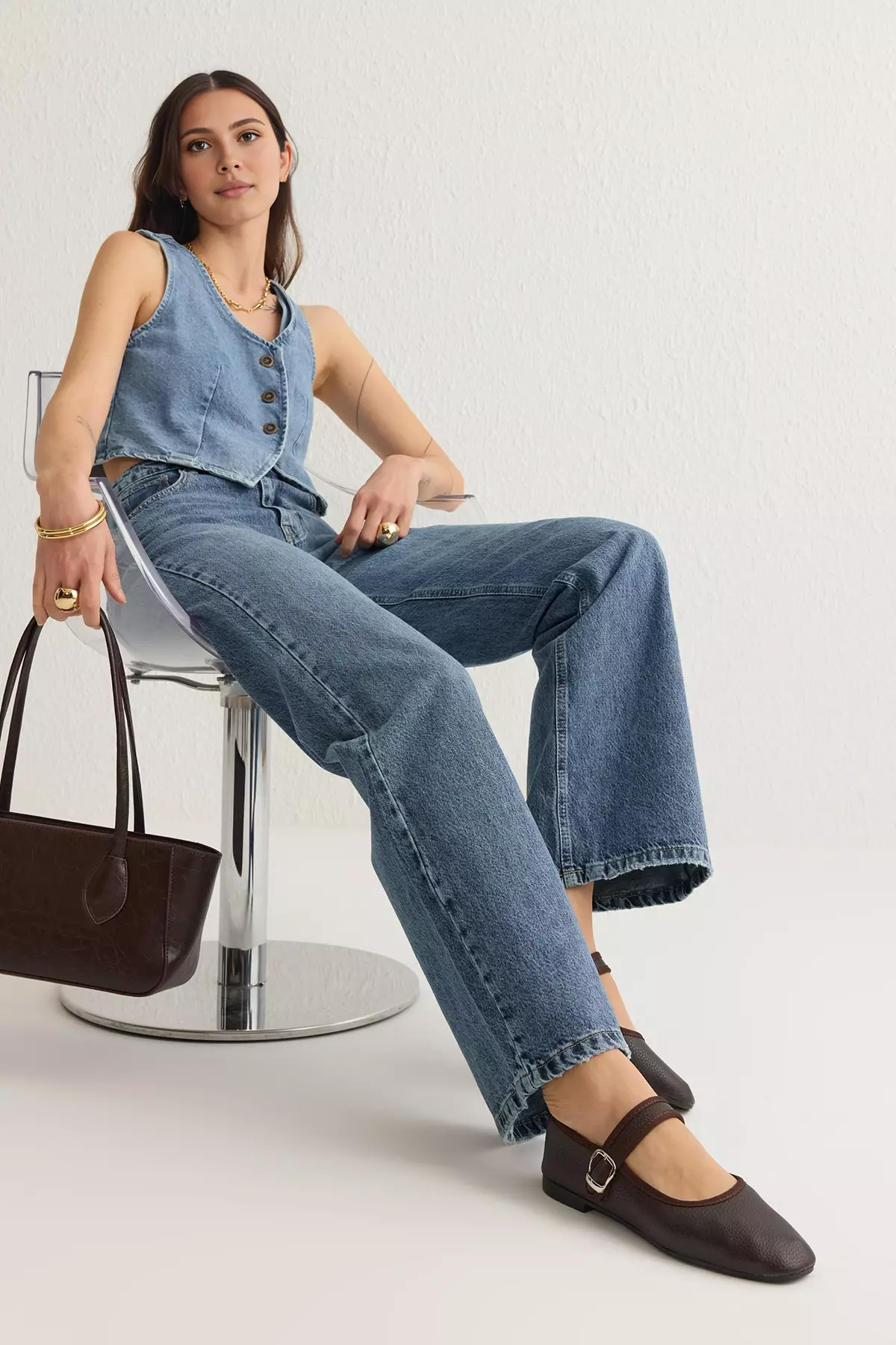 Textured Mary Jane Buckled Ballerina Flats