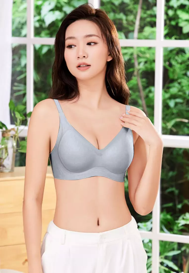 3 Pack Premium Olivia Seamless Wireless Paded Push Up Bra in Blue, Nude and Pink