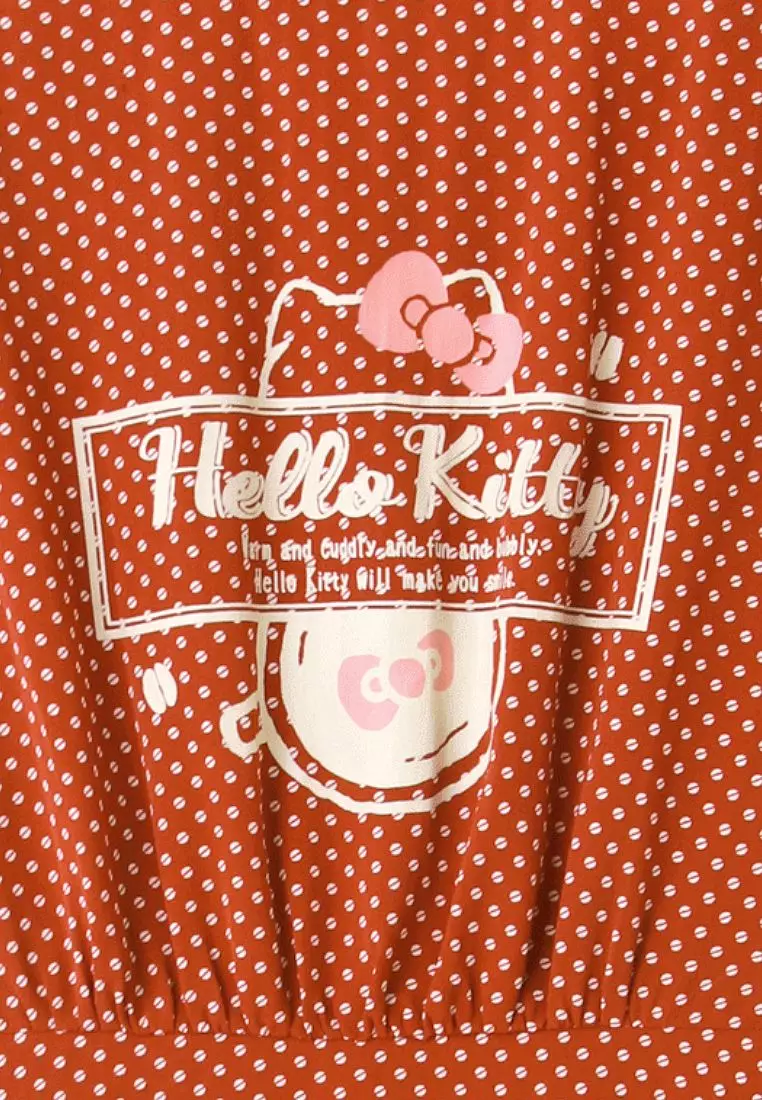 KITTY拿鐵咖啡系列．咖啡豆圓點印花後綁帶雪紡洋裝《KB1404》