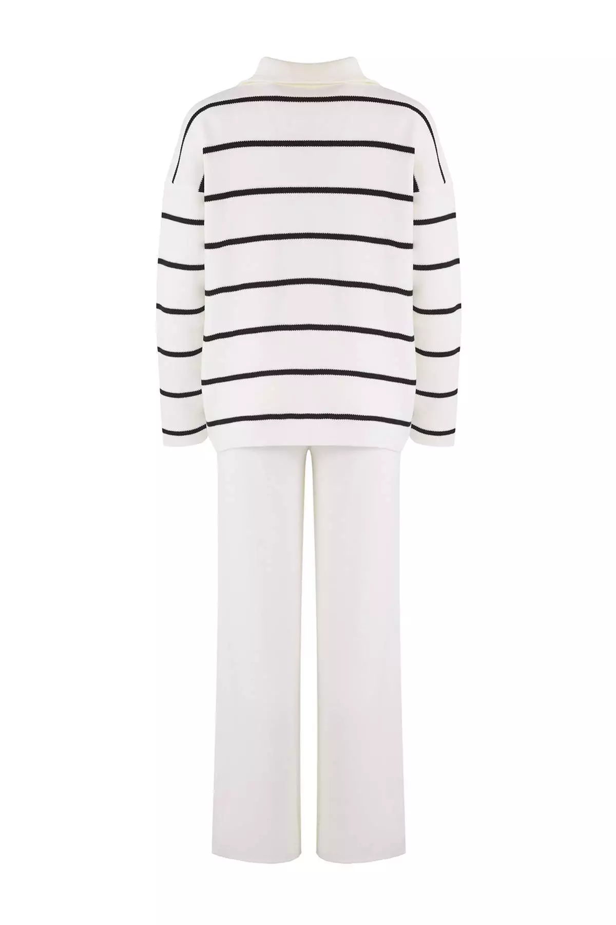 Ecru Loose Fit Zippered Knitwear Top And Bottom Set Twoaw24Au00025