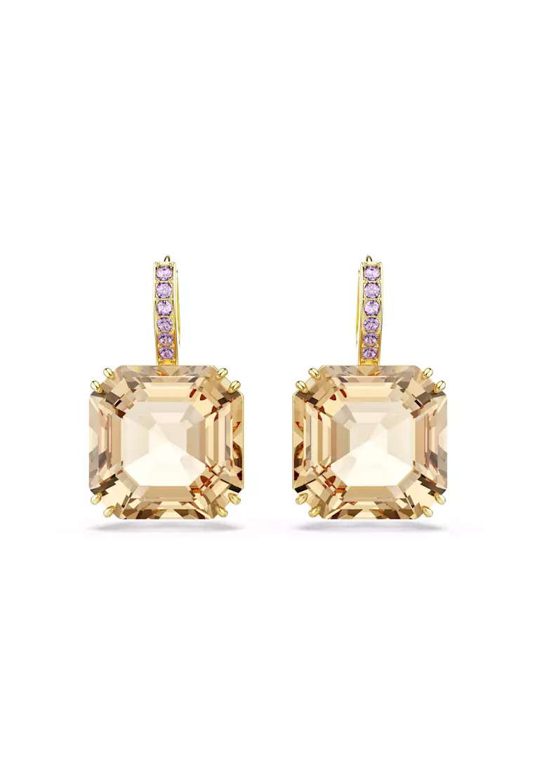 Millenia drop earrings, Mixed cuts, Caramel, Gold-tone plated